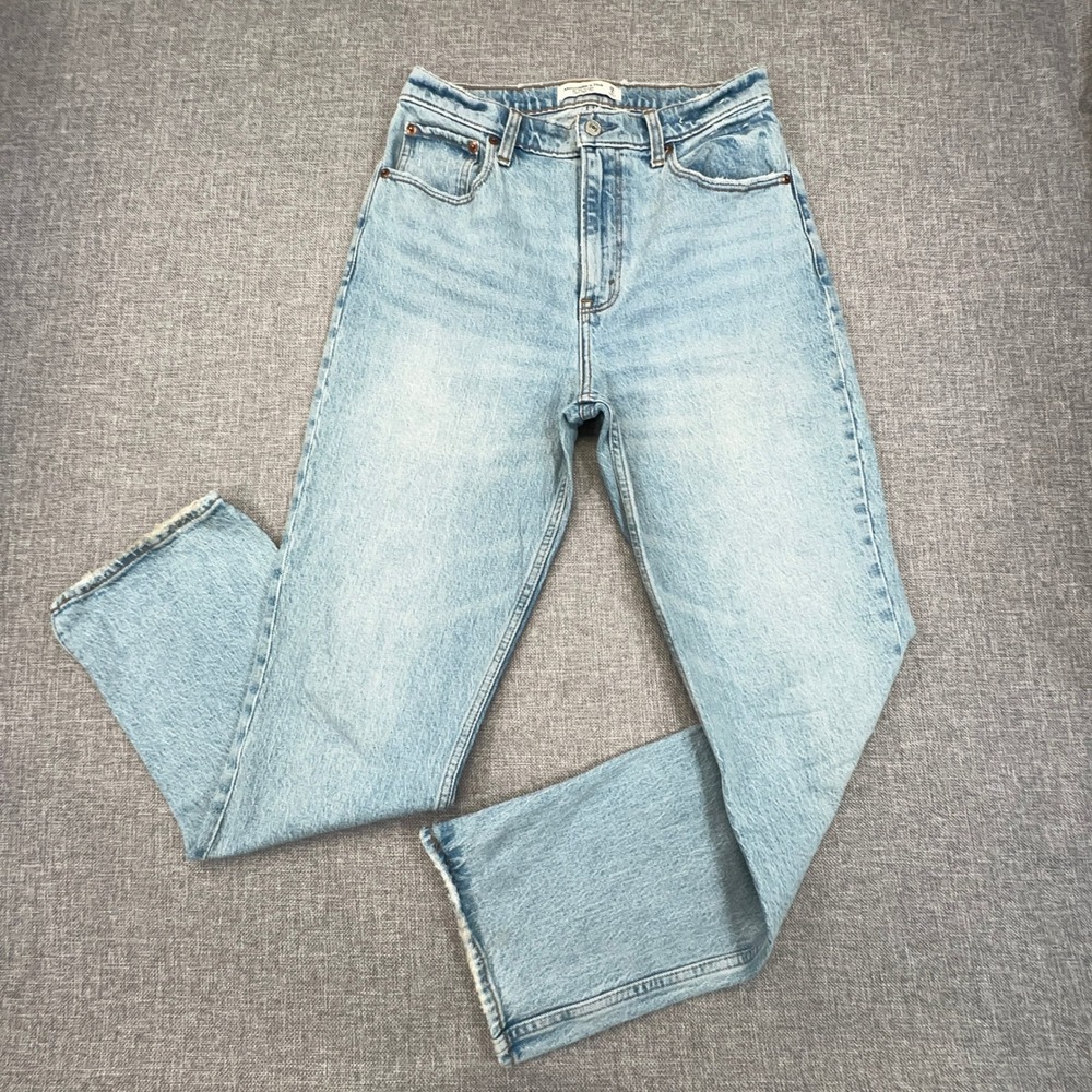 Abercrombie & Fitch 90s Straight Jeans Women 28 6s (Fits 27) Distressed Slit Hem